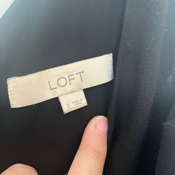 Loft double v neck color block dress BLACK TAN textured size 2 - Picture 4 of 7